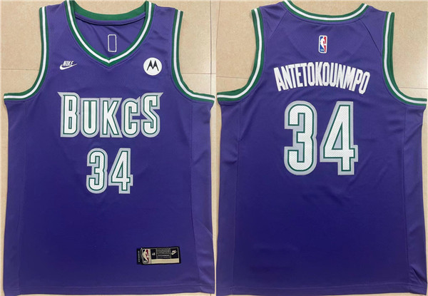 Personalized Men’s Milwaukee Bucks #34 Giannis Antetokounmpo 2022 23 Purple Classic Edition Swingman Stitched Basketball Jersey