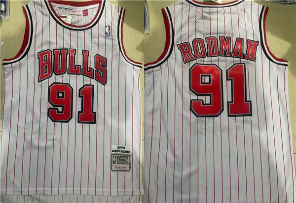 Personalized Men’s Chicago Bulls #91 Dennis Rodman White Stitched Jersey