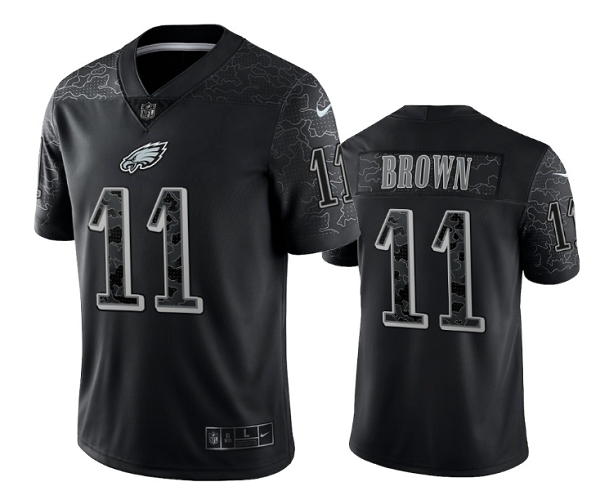 Personalized Men’s Philadelphia Eagles #11 A. J. Brown Black Reflective Limited Stitched Jersey