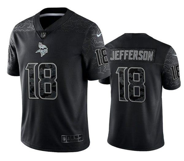 Personalized Men’s Minnesota Vikings #18 Justin Jefferson Black Reflective Limited Stitched Football Jersey