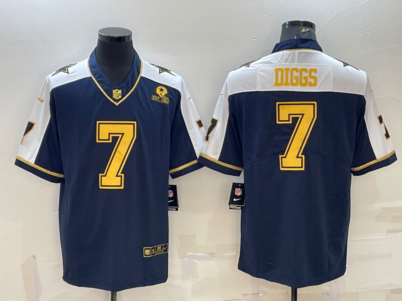 Personalized Men’s Dallas Cowboys #7 Trevon Diggs Navy Gold Edition With 1960 Patch Limited Stitched Football Jersey