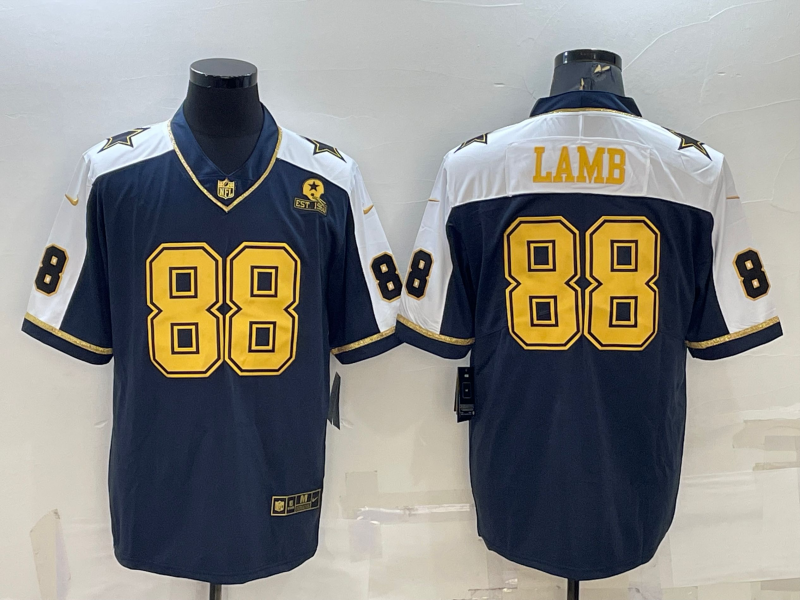 Personalized Men’s Dallas Cowboys #88 CeeDee Lamb Navy Gold Edition With 1960 Patch Limited Stitched Football Jersey