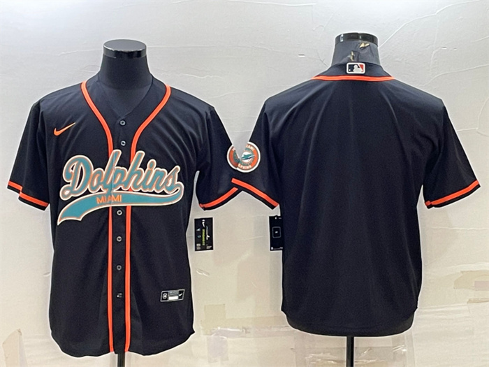 Personalized Men’s Miami Dolphins Blank Black With Patch Cool Base Stitched Baseball Jersey