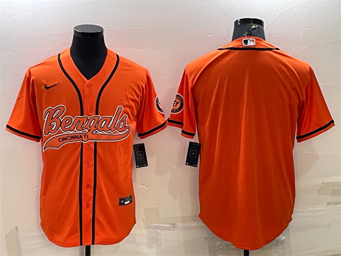 Personalized Men’s Cincinnati Bengals Blank Orange With Patch Cool Base Stitched Baseball Jersey