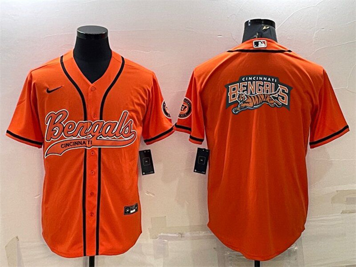 Personalized Men’s Cincinnati Bengals Orange Team Big Logo With Patch Cool Base Stitched Baseball Jersey