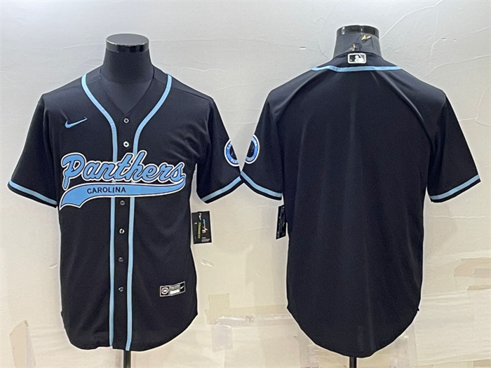 Personalized Men’s Carolina Panthers Blank Black With Patch Cool Base Stitched Baseball Jersey
