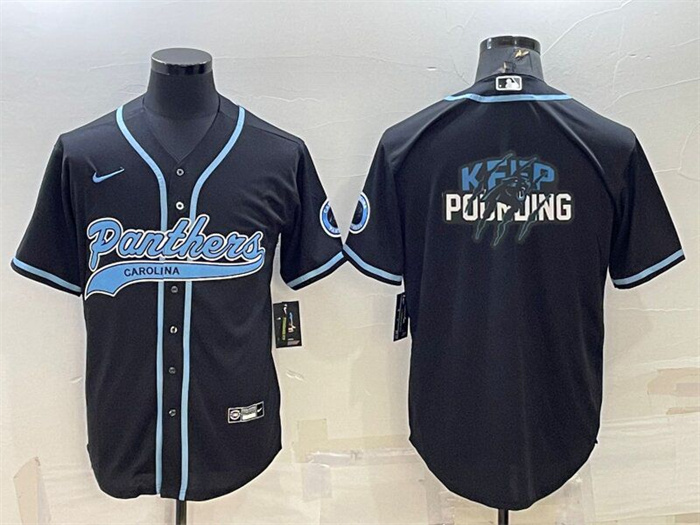 Personalized Men’s Carolina Panthers Black Team Big Logo With Patch Cool Base Stitched Baseball Jersey