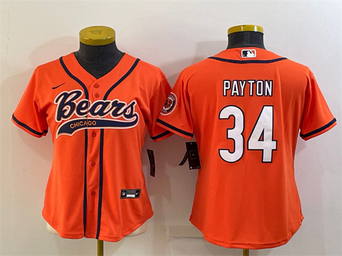 Personalized Women’s Chicago Bears #34 Walter Payton Orange With Patch Cool Base Stitched Baseball Jersey(Run Small)