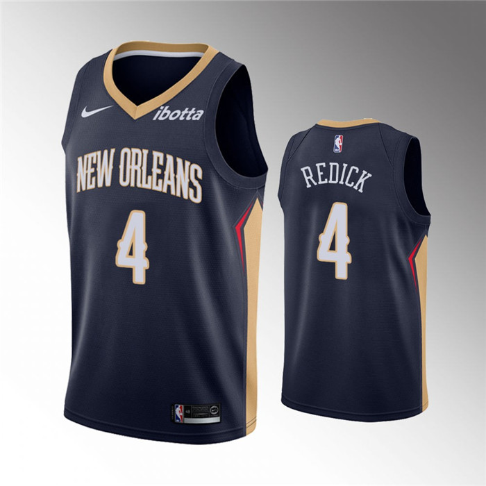 Personalized Men’s New Orleans Pelicans #4 J.J. Redick Navy Icon Edition Stitched Jersey