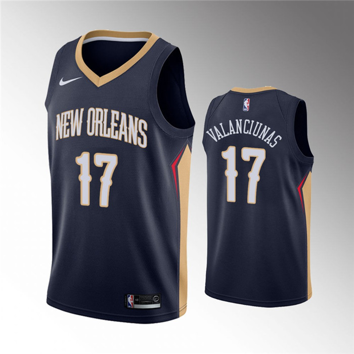 Personalized Men’s New Orleans Pelicans #17 Jonas Valanciunas Navy Icon Edition Stitched Jersey