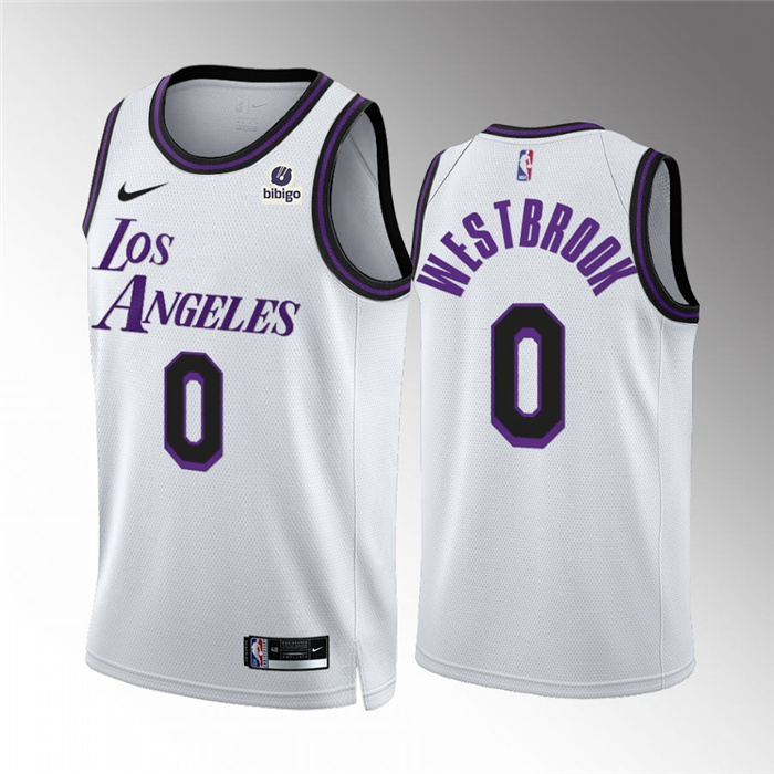 Personalized Men’s Los Angeles Lakers #0 Russell Westbrook White City Edition Stitched Basketball Jersey