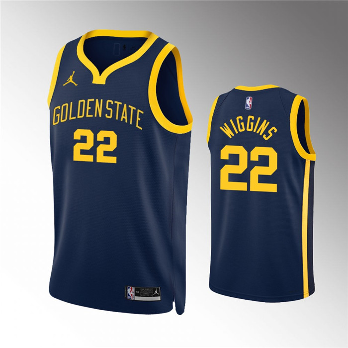Personalized Men’s Golden State Warriors #22 Andrew Wiggins Navy Statement EditionStitched Jersey