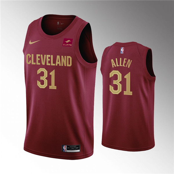 Personalized Men’s Cleveland Cavaliers #31 Jarrett Allen Wine Icon Edition Stitched Basketball Jersey