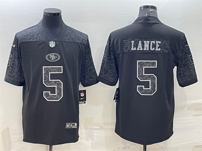 Personalized Men’s San Francisco 49ers #5 Trey Lance Black Reflective Limited Stitched Football Jersey