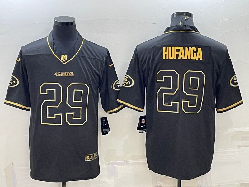 Personalized Men’s San Francisco 49ers #29 Talanoa Hufanga Black Golden Edition Limited Stitched Jersey