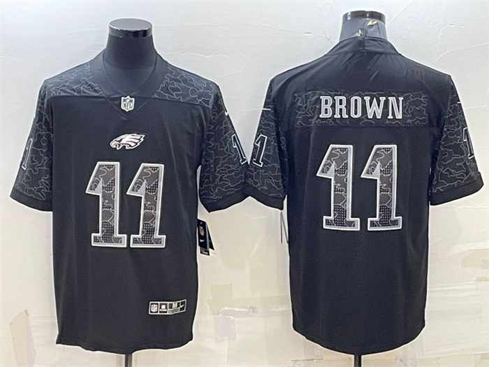 Personalized Men’s Philadelphia Eagles #11 A. J. Brown Black Reflective Limited Stitched Jersey