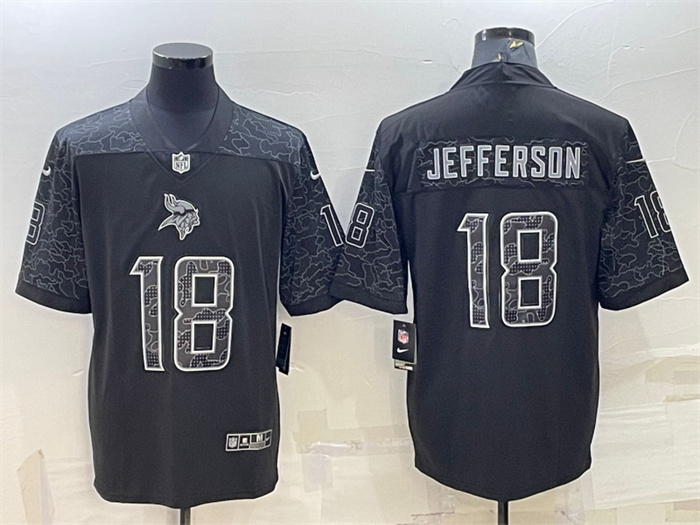 Personalized Men’s Minnesota Vikings #18 Justin Jefferson Black Reflective Limited Stitched Football Jersey
