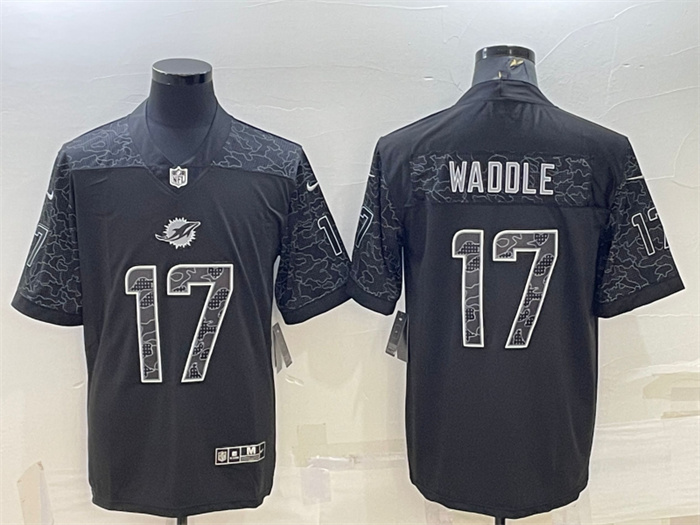 Personalized Men’s Miami Dolphins #17 Jaylen Waddle Black Reflective Limited Stitched Football Jersey
