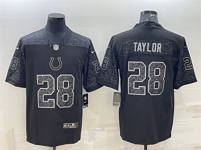 Personalized Men’s Indianapolis Colts #28 Jonathan Taylor Black Reflective Limited Stitched Football Jersey