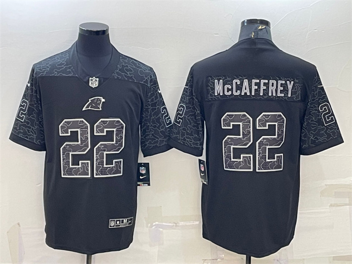Personalized Men’s Carolina Panthers #22 Christian McCaffrey Black Reflective Limited Stitched