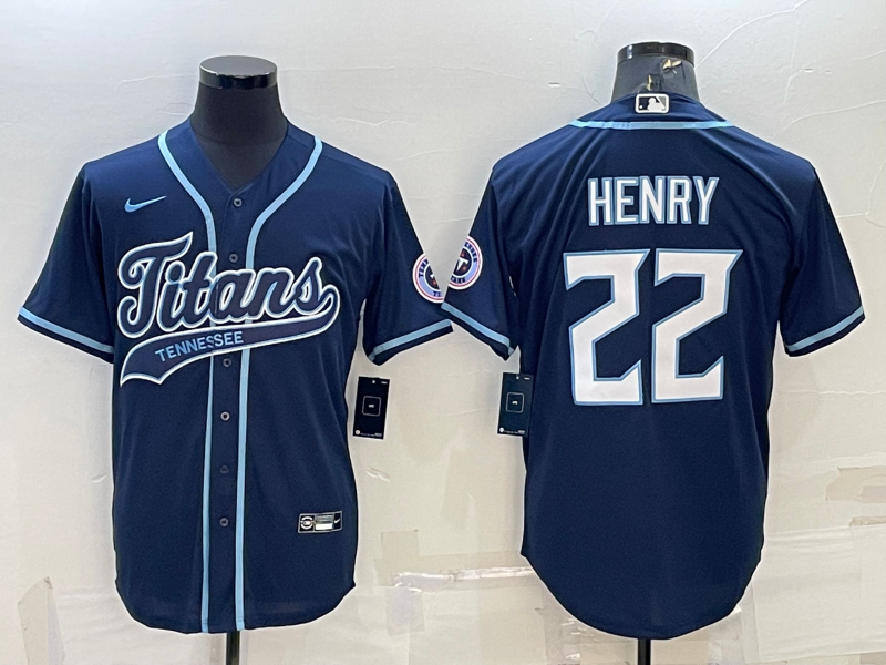 Personalized Men’s Tennessee Titans #22 Derrick Henry Navy With Patch Cool Base Stitched Baseball Jersey