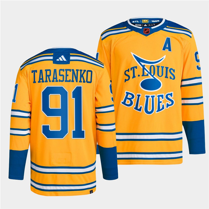 Personalized Men’s St. Louis Blues #91 Vladimir Tarasenko Yellow 2022-23 Reverse Retro Stitched Jersey