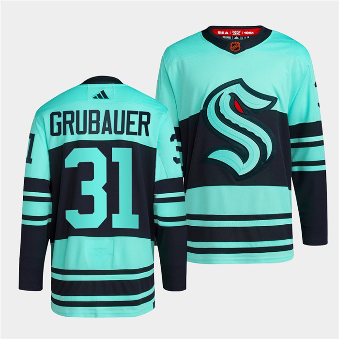 Personalized Men’s Seattle Kraken #31 Philipp Grubauer Ice Blue 2022-23 Reverse Retro Stitched Jersey
