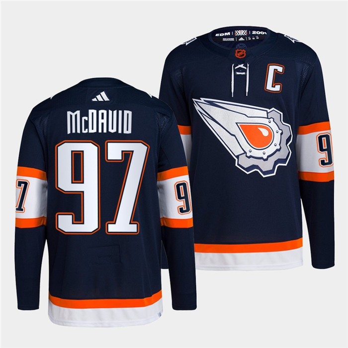 Personalized Men’s Edmonton Oilers #97 Connor McDavid Navy 2022-23 Reverse Retro Stitched Jersey