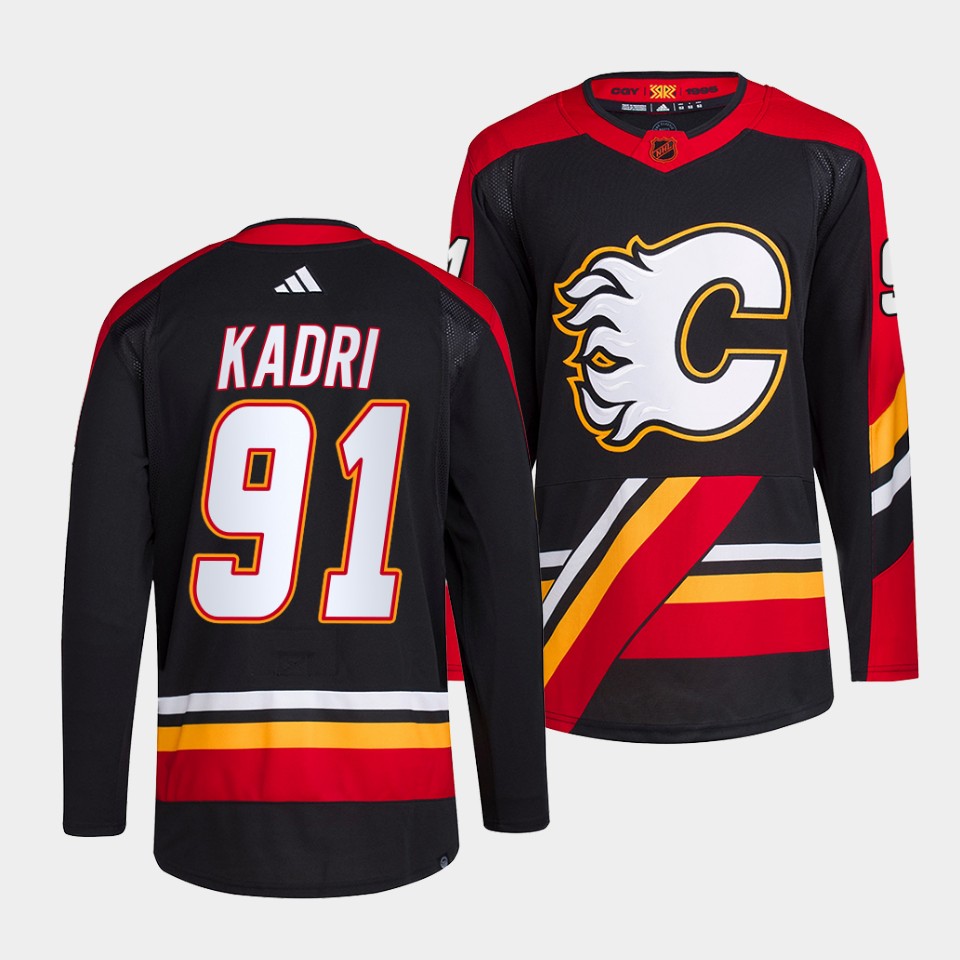 Personalized Men’s Calgary Flames #91 Nazem Kadri Black 2022-23 Reverse Retro Stitched Jersey