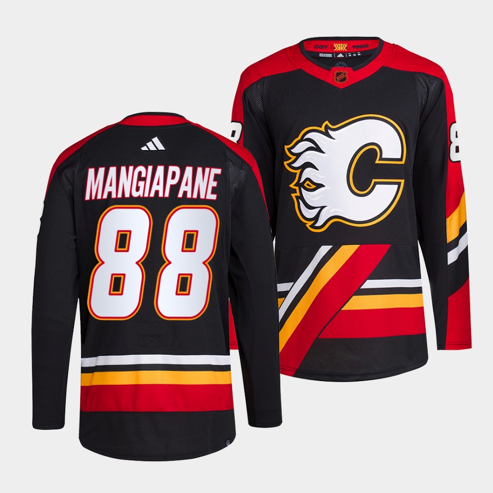 Personalized Men’s Calgary Flames #88 Andrew Mangiapane Black 2022-23 Reverse Retro Stitched Jersey