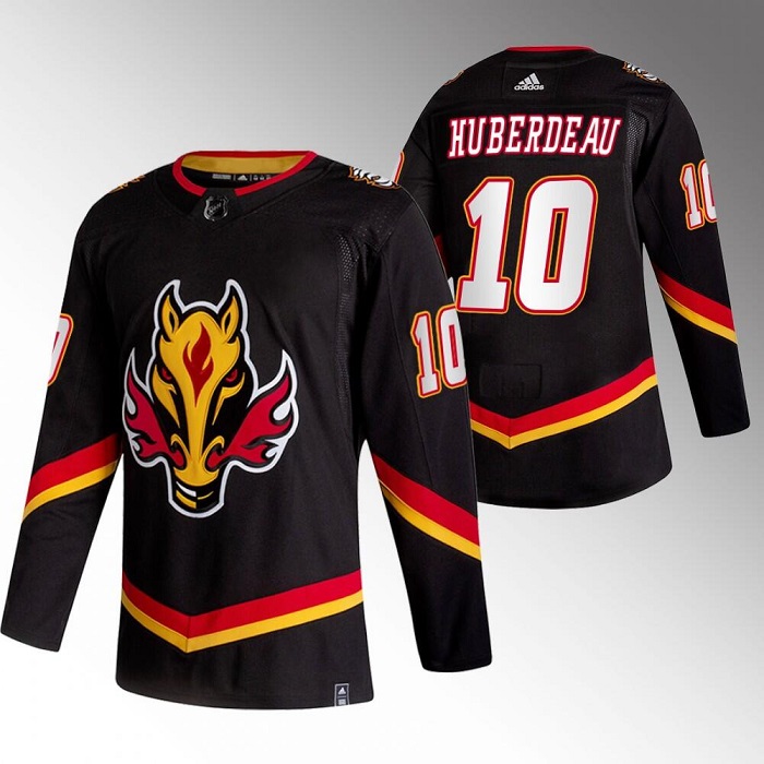 Personalized Men’s Calgary Flames #10 Jonathan Huberdeau 2020-21 Black Reverse Retro Stitched Jersey