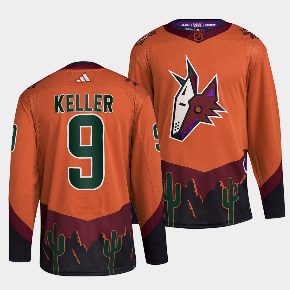 Personalized Men’s Arizona Coyotes #9 Clayton Keller Orange 2022-23 Reverse Retro Stitched Jersey