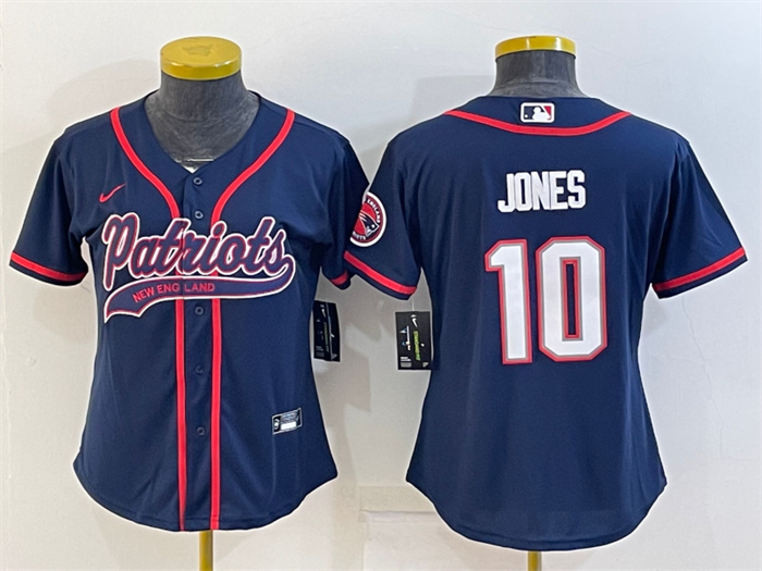 Personalized Women’s New England Patriots #10 Mac Jones Navy With Patch Cool Base Stitched Baseball Jersey(Run Small)