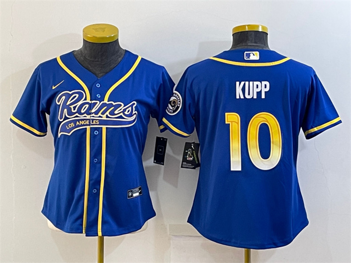 Personalized Women’s Los Angeles Rams #10 Cooper Kupp Royal With Patch Cool Base Stitched Baseball Jersey(Run Small)