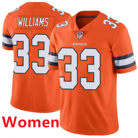 Personalized Women Denver Broncos #33 Javonte Williams Orage Rush Jersey