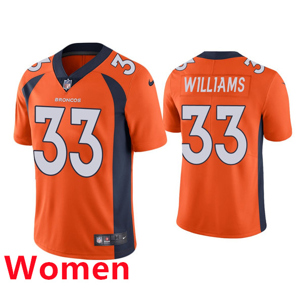 Personalized Women Denver Broncos #33 Javonte Williams Orange Jersey