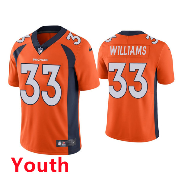Personalized Youth Denver Broncos #33 Javonte Williams Orange Jersey