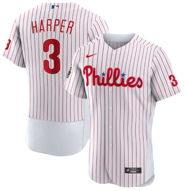 Personalized Men’s Philadelphia Phillies #3 Bryce Harper White 2022 World Series Flex Base Stitched Baseball Jersey