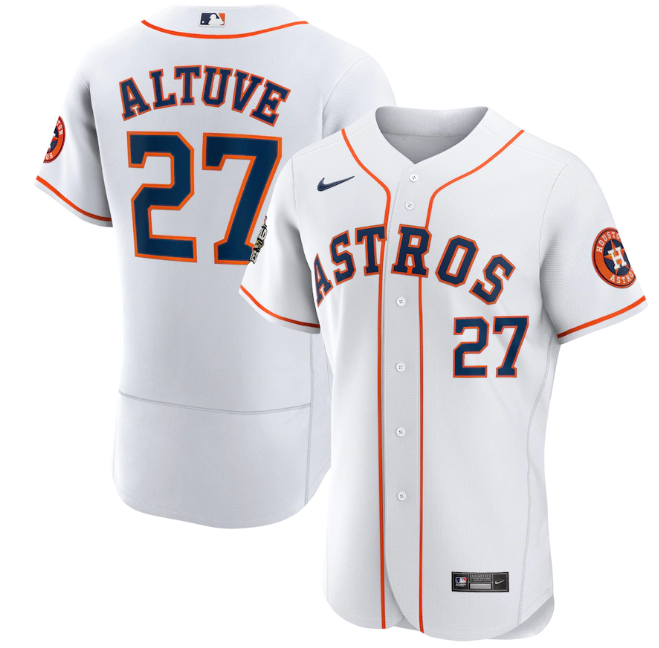 Personalized Men’s Houston Astros #27 Jose Altuve White 2022 World Series Flex Base Stitched Baseball Jersey