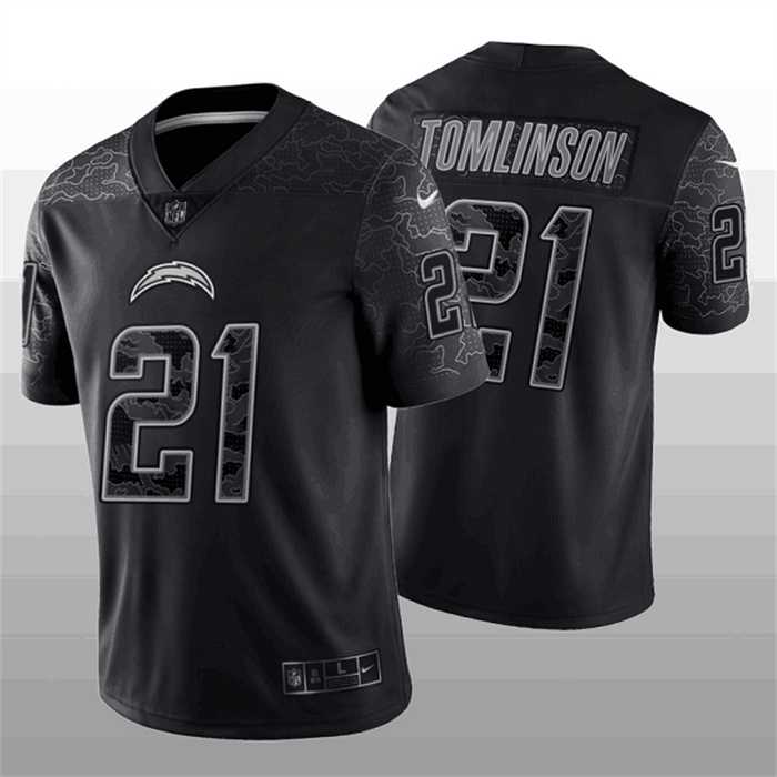 Personalized Men’s Los Angeles Chargers #21 LaDainian Tomlinson Black Reflective Limited Stitched Football Jersey