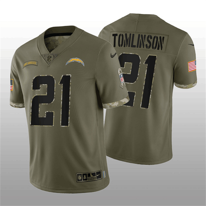 Personalized Men’s Los Angeles Chargers #21 LaDainian Tomlinson Olive 2022 Salute To Service Limited Stitched Jersey