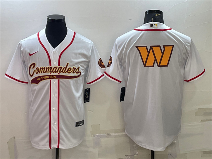 Personalized Men’s Washington Commanders White Team Big Logo With Patch Cool Base Stitched Baseball Jersey