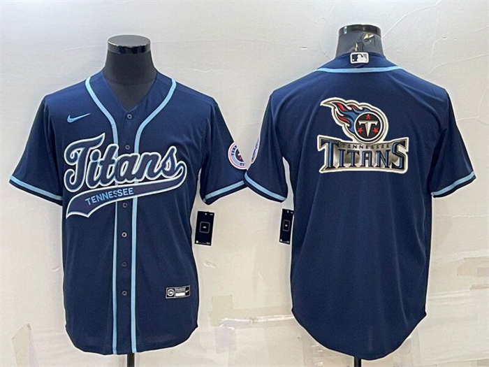 Personalized Men’s Tennessee Titans Navy Team Big Logo With Patch Cool Base Stitched Baseball Jersey