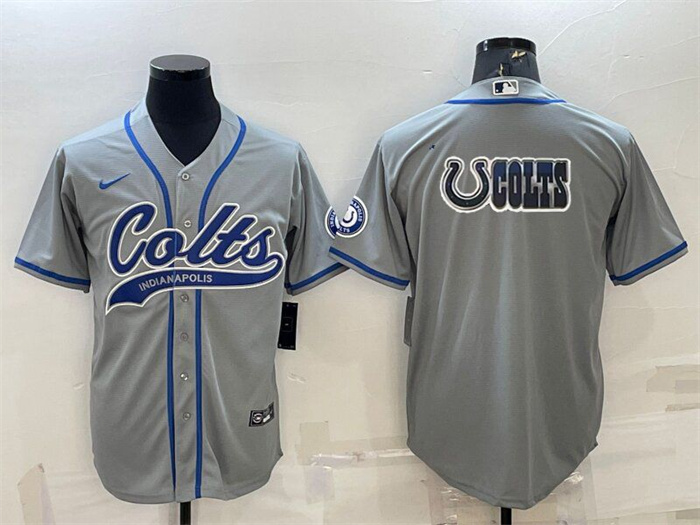 Personalized Men’s Indianapolis Colts Grey Team Big Logo With Patch Cool Base Stitched Baseball Jersey
