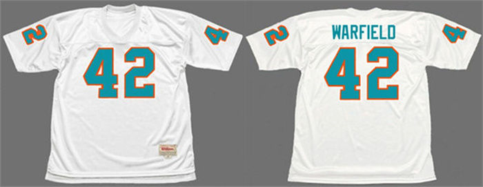 Personalized Men’s Miami Dolphins #42 Paul Warfield White 1972 Throwback Stitched Football Jersey