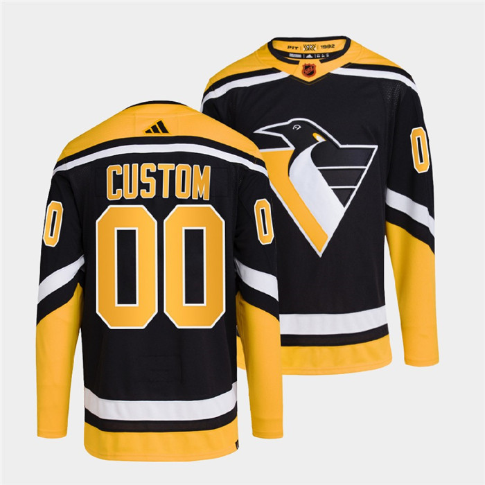 Personalized Men’s Pittsburgh Penguins Black 2022 Reverse Retro Stitched Jersey