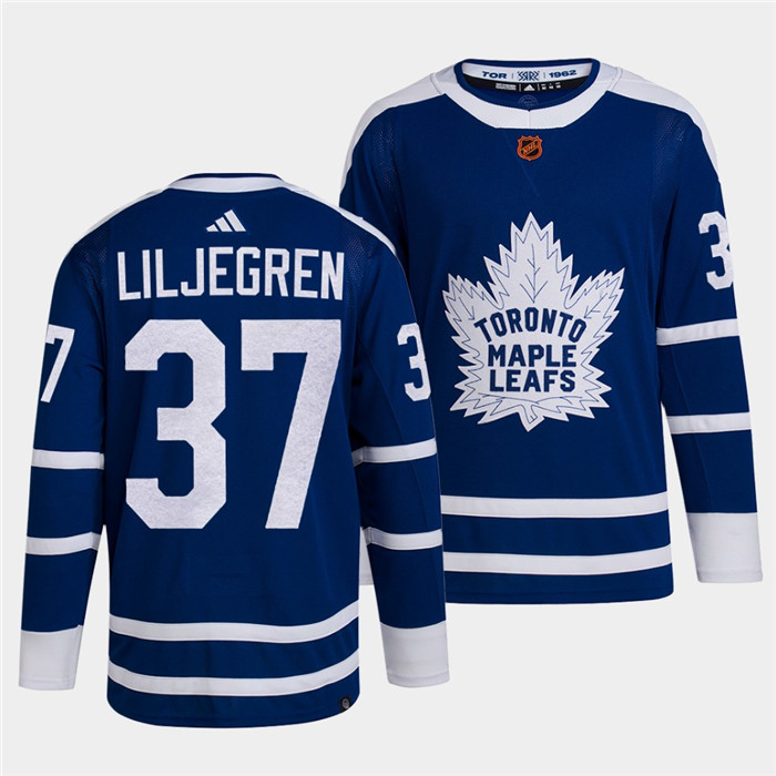 Personalized Men’s Toronto Maple Leafs Black #37 Timothy Liljegren Blue 2022 Reverse Retro Stitched Jersey