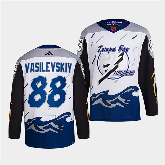 Personalized Men’s Tampa Bay Lightning #88 Andrei Vasilevskiy White 2022 Reverse Retro Stitched Jersey