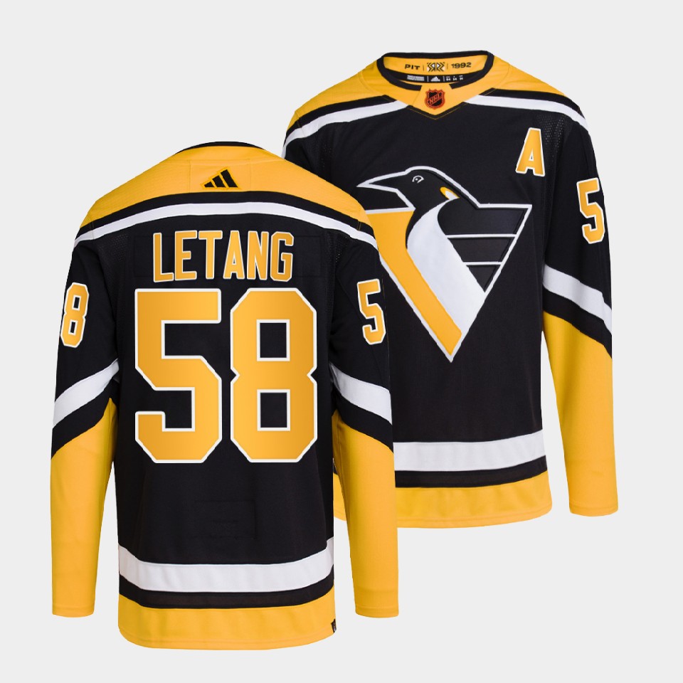 Personalized Men’s Pittsburgh Penguins #58 Kris Letang Black 2022 Reverse Retro Stitched Jersey