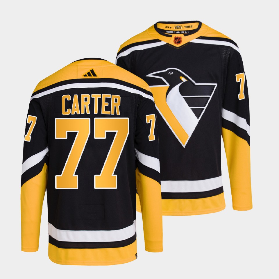 Personalized Men’s Pittsburgh Penguins #77 Jeff Carter Black 2022 Reverse Retro Stitched Jersey